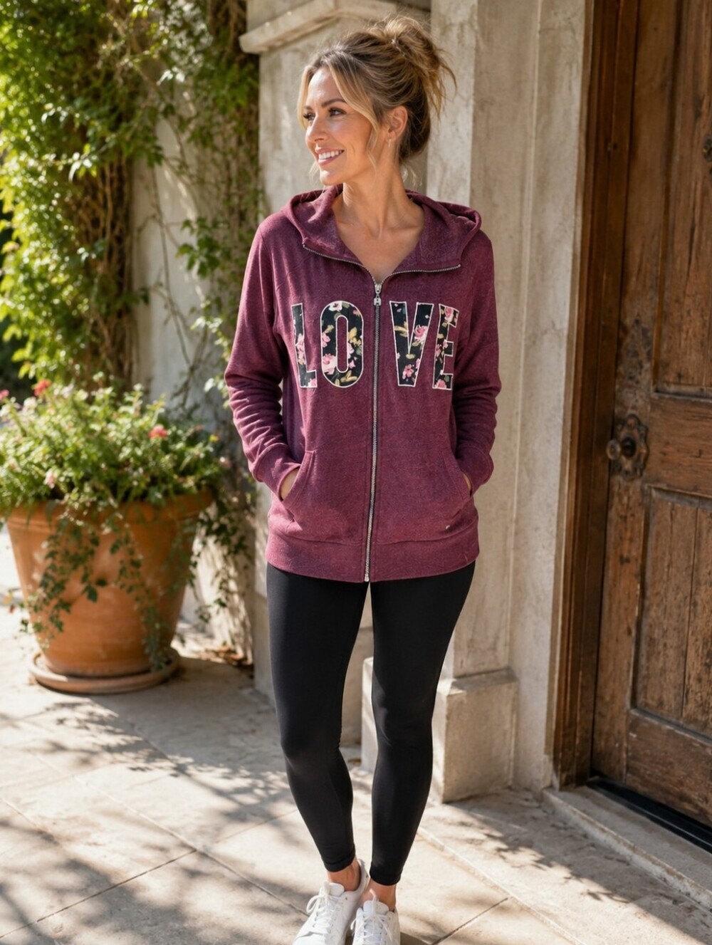 Victoria’s Secret Love Zip Hoodie Embroidered Floral Graphic Sweatshirt Medium